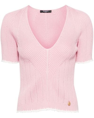 Balmain Ribbed-knit Top - Pink