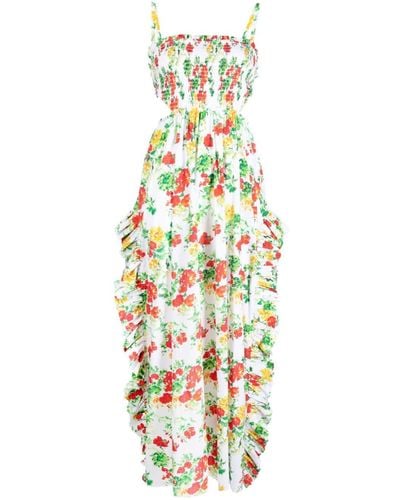 Caroline Constas Floral-print Smocked Dress - Metallic
