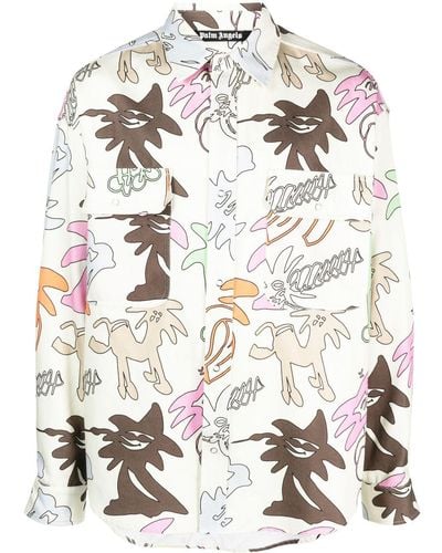 Palm Angels Overhemd Met Print - Grijs