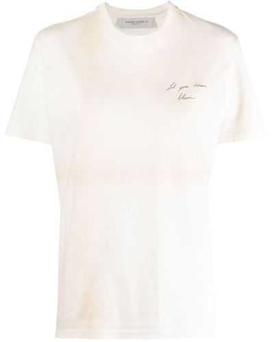 Golden Goose Quote-print Distressed Cotton T-shirt - White