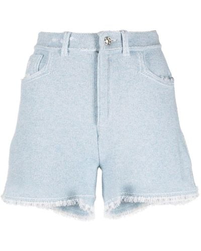 Barrie Fine-knit Fringe-detail Shorts - Blue