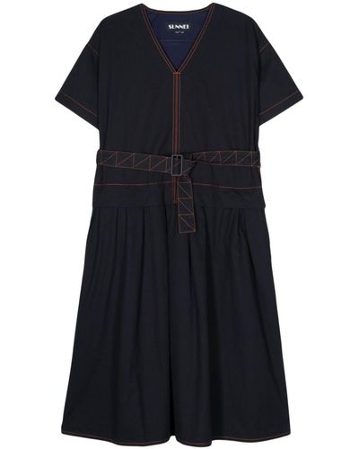 Sunnei Midi-jurk Met Contrasterende Stiksels - Zwart
