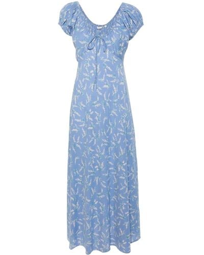 Doen Wide-neck Floral-print Midi Dress - Blue