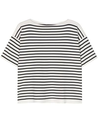 Roberto Collina Striped Boat-neck Top - Black