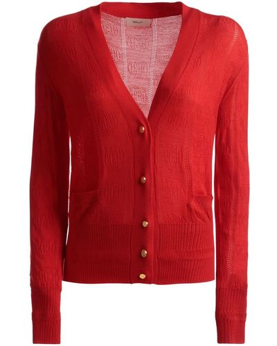 Bally Patterned-jacquard Fine-knit Cardigan - Red