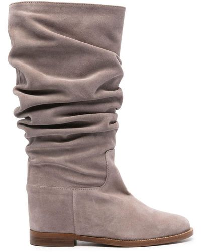 Via Roma 15 Ruched Suede Flat Boots - Brown
