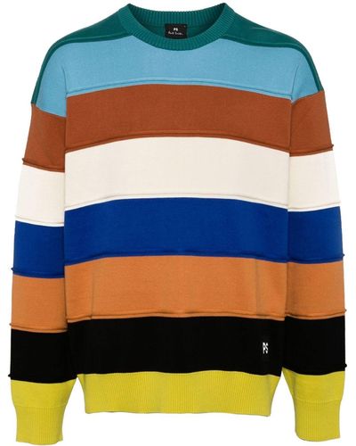 PS by Paul Smith Striped Organic Cotton Sweater - Blue