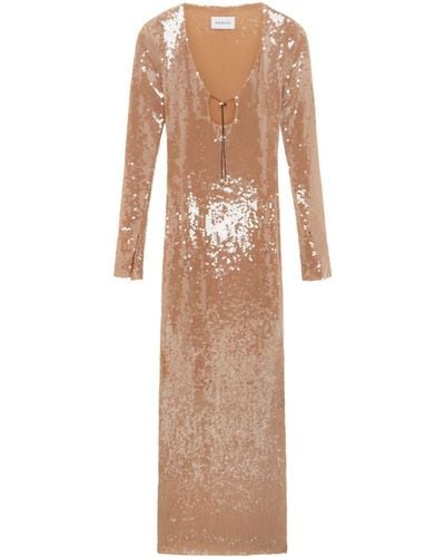 16Arlington Sequin-embellished Long-sleeve Maxi Dress - Natural