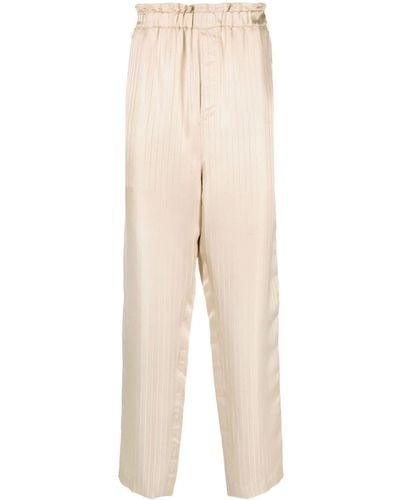 Saint Laurent Pinstripe-print Silk Pants - Natural