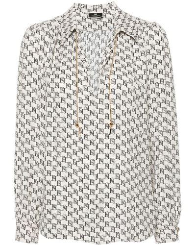 Elisabetta Franchi Logo-print Georgette Blouse - White