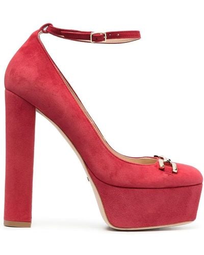 Elisabetta Franchi Suede Platform Mary Jane Court Shoes - Red