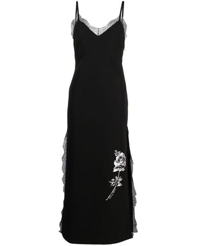 Moschino Jeans Lace-trim Rose-embroidered Maxi Dress - Black