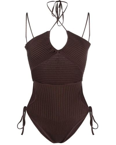 ANDREADAMO Halterneck-fastening Ribbed-knit Bodysuit - Brown