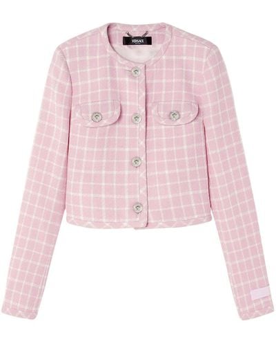 Versace Medusa Head-buttons Checked Cropped Jacket - Pink