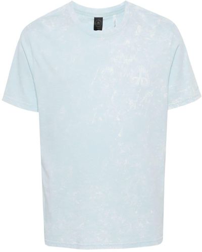 Moose Knuckles Logo-Print-T-Shirt mit Bleach-Effekt - Blau