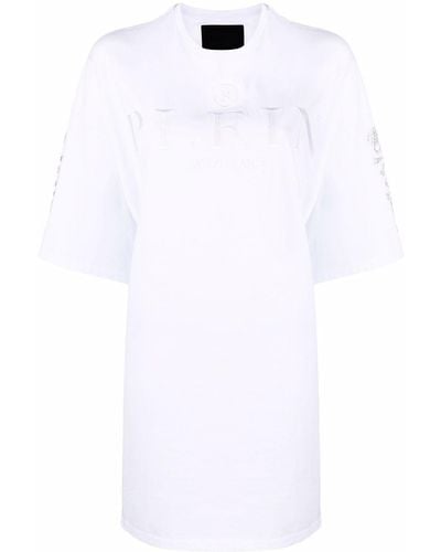 Philipp Plein Crystal Skull T-shirt Dress - White
