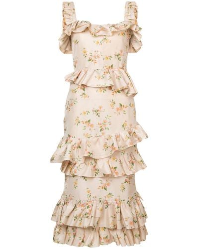 Brock Collection Daria Midi Floral Print Tafetta Dress - Natural