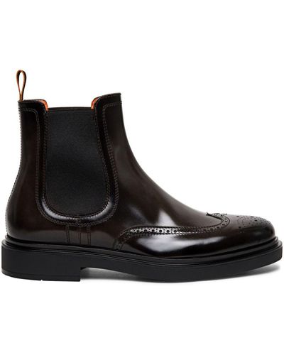 Santoni Perforated Leather Chelsea Boots - Black