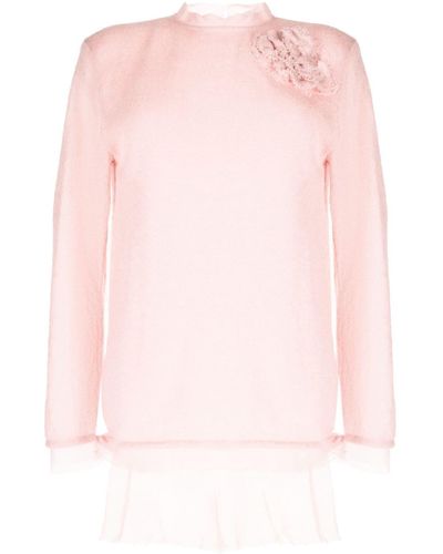 Ermanno Scervino Floral-appliqué Silk Knitted Top - Pink