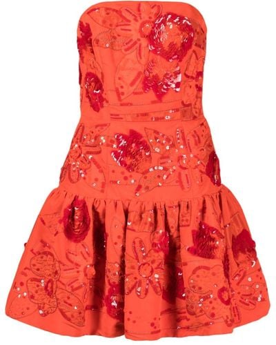 Oscar de la Renta Sequin-embellished Silk Dress - Red