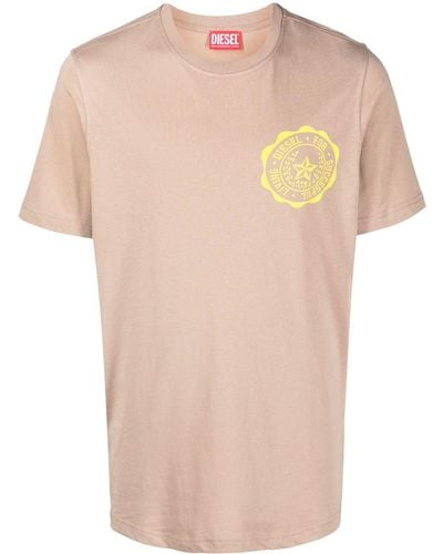 DIESEL Slogan-print Crew-neck T-shirt - Natural