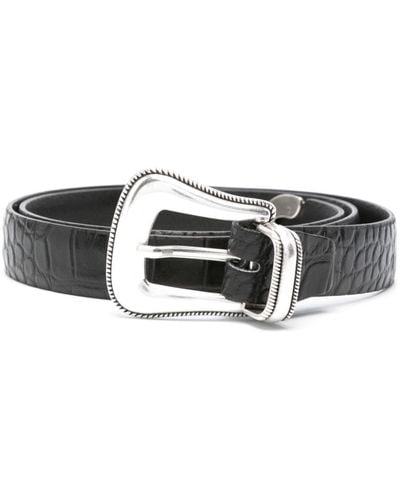 Eraldo Croc-embossed Leather Belt - Black