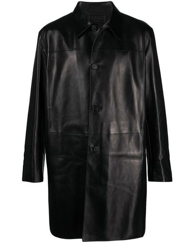 Prada Manteau en cuir à simple boutonnage - Noir