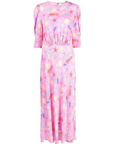 RIXO London Langes Kleid mit Print - Pink