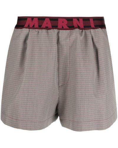 Marni Logo-waistband Checked Shorts - Gray