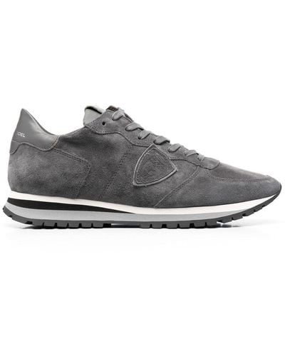 Philippe Model Suede Crest-motif Trainers - Grey