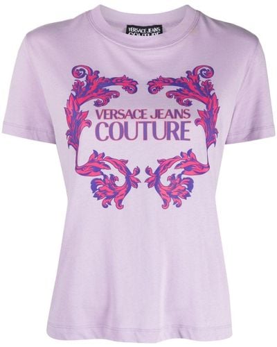 Versace T-shirt en coton à logo imprimé - Rose