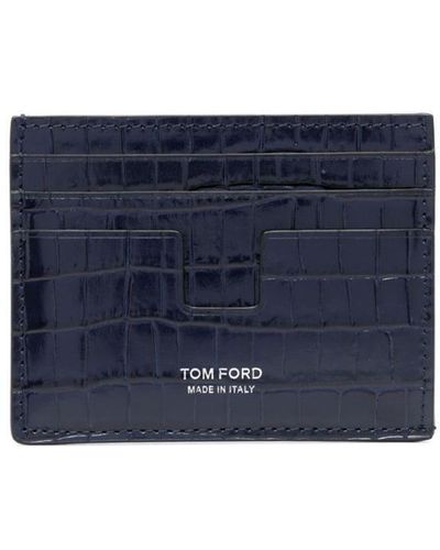 Tom Ford Porte-cartes en cuir à effet peau de crocodile - Bleu