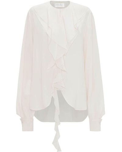 Victoria Beckham Romantic Ruffled Silk Blouse - White