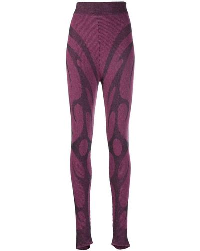 PAOLINA RUSSO Leggins con estampado Flame de punto de canalé - Morado