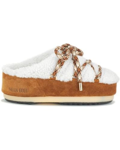 Moon Boot Faux-shearling Lace-up Mules - White
