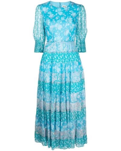 RIXO London Agyness Midi-jurk Met Bloemenprint - Blauw