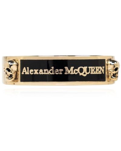 Alexander McQueen Logo-engraved Skull-detail Ring - White