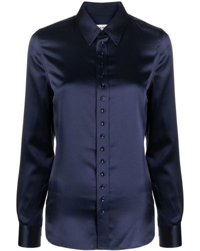 Saint Laurent Buttoned-up Silk Shirt - Blue