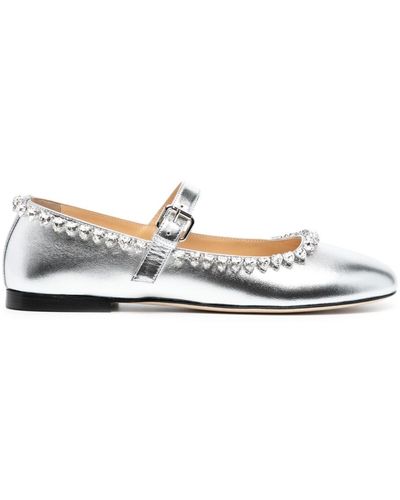 Mach & Mach Crystal-embellished Leather Ballerina Shoes - White