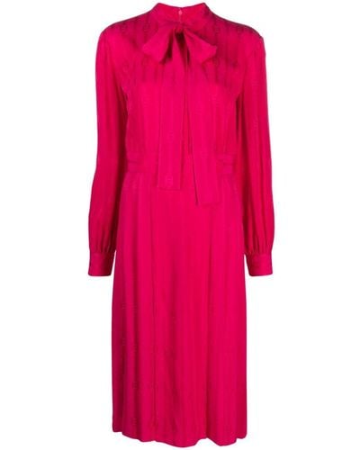 Gucci Pussy-bow Pleated Silk-jacquard Midi Dress - Pink