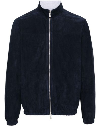 Eleventy Elasticated-trim Suede Jacket - Blue