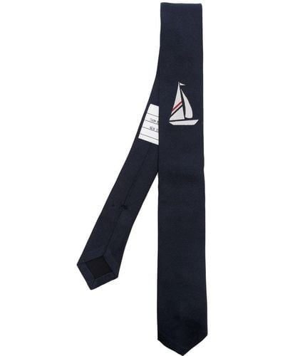 Thom Browne Sailboat Icon Jacquard Tie - Blue