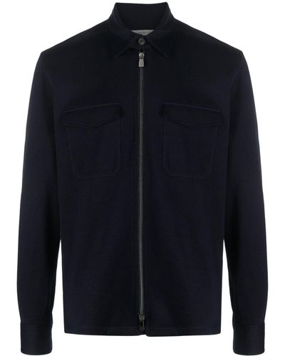 Corneliani Zip-up Cotton-blend Shirt Jacket - Blue