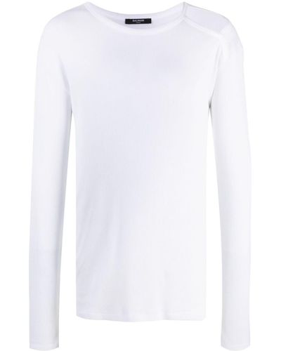 Balmain Camiseta de manga larga con aberturas - Blanco