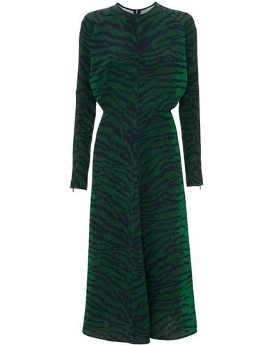 Victoria Beckham Midi-jurk Met Tijgerprint - Groen