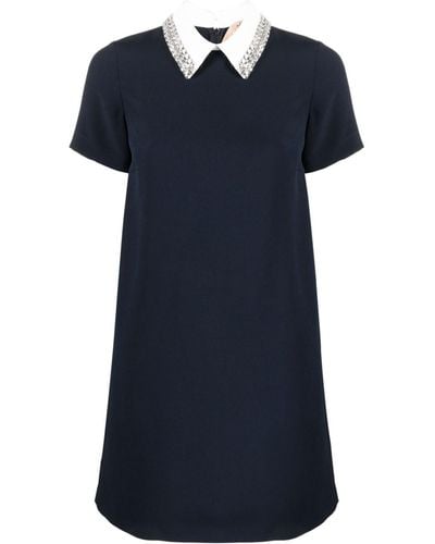 N°21 Crystal-embellished Short-sleeve Minidress - Blue