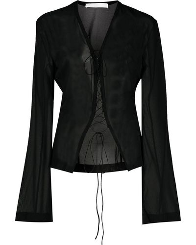 Dion Lee Lace Up Bell-sleeve Blouse - Black
