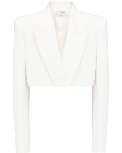 Alexander McQueen Cropped Wool Blazer - White