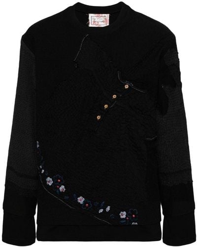 By Walid Embroidered Patchwork Sweatshirt - Black
