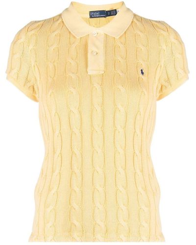 Polo Ralph Lauren Slim Fit Kabelgebreid Polo-shirt - Geel